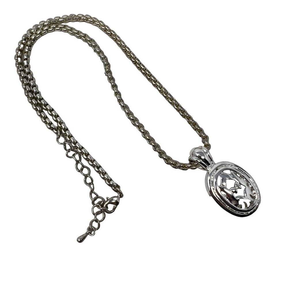 Silver Tone Necklace Cut Out Medallion Pendant 18 inch chain